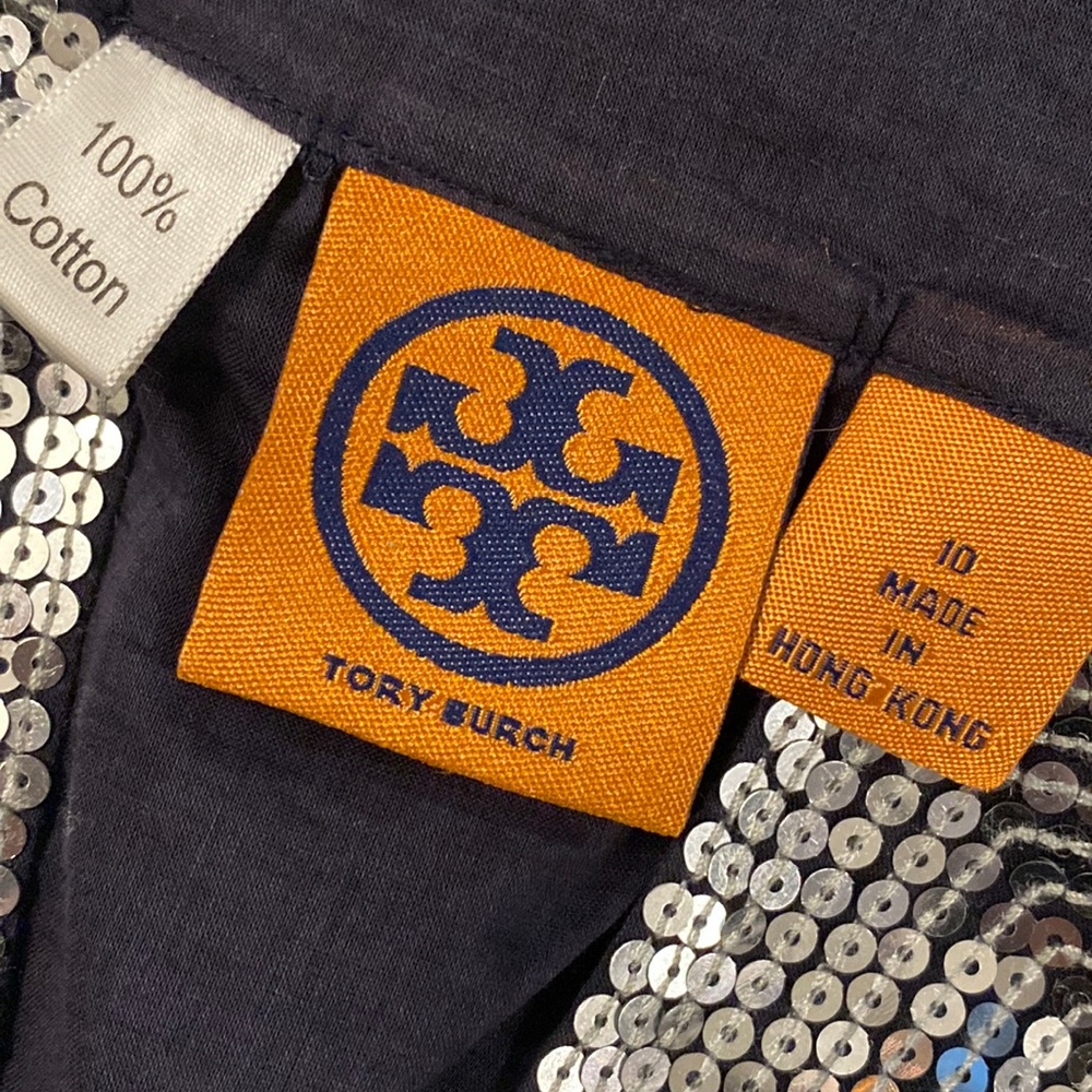 TORY BURCH - top: l/s navy 3/4 slv w silver sequin accents on neck & cuffs - 10 - Picture 6 of 16